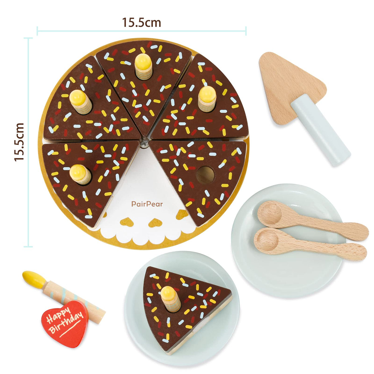 PairPear wooden candles add festive detail to a kid's cake scene.