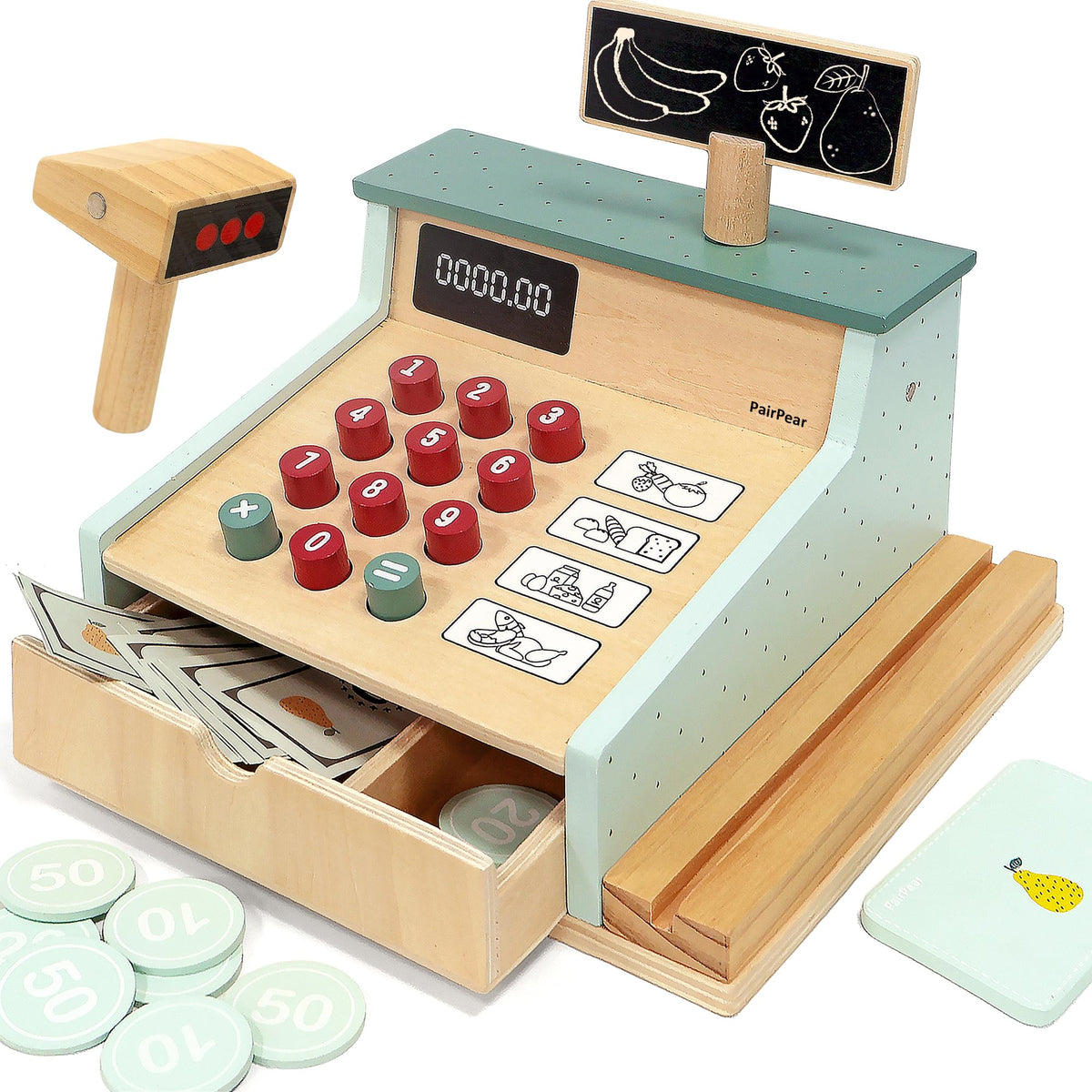 PairPear wooden cash register drawer for pretend play and counting