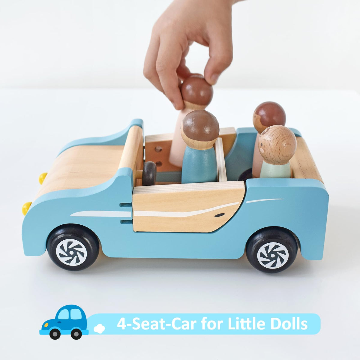 PairPear wooden family car doll entry exit in action.
