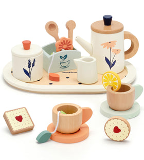 PairPear wooden tea set cookies inviting snack-time stories and social play