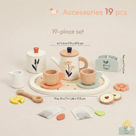 PairPear wooden tea set cups for kids with toddler-friendly handles for easy pouring