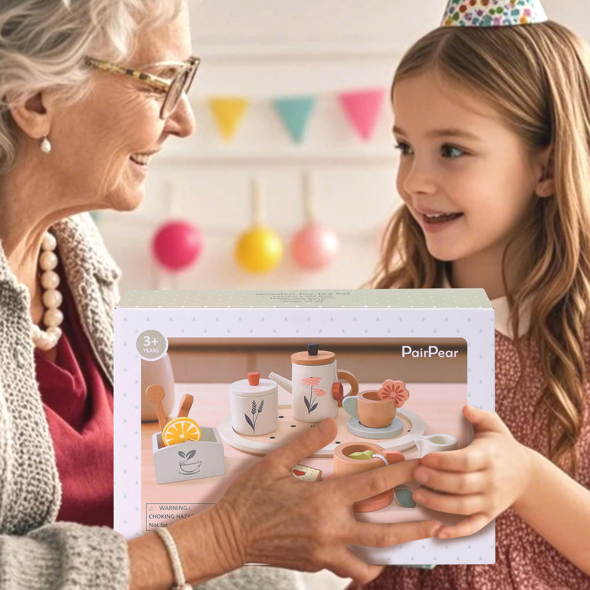 PairPear wooden tea set milk cup supporting kid-sized pouring and sharing
