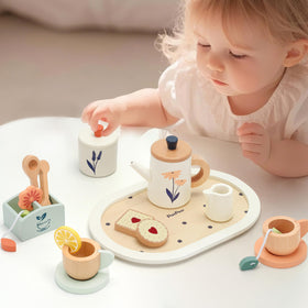 PairPear wooden tea set sugar jar for tidy, kid-friendly pretend beverages