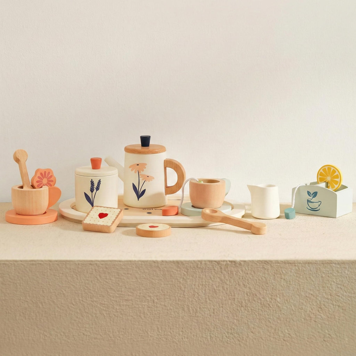 PairPear wooden tea set teapot for kids for imaginative pretend tea time