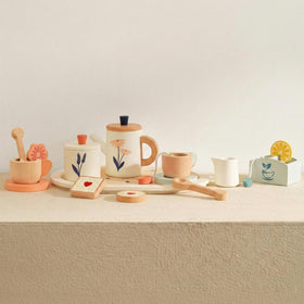 PairPear wooden tea set teapot for kids for imaginative pretend tea time