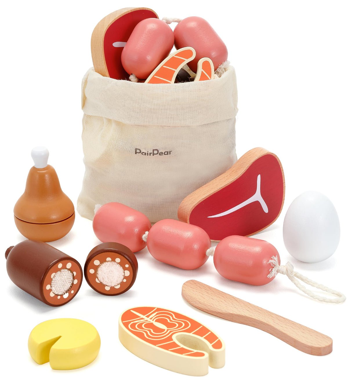 PairPear wooden meat cutting set for kids promotes imaginative play and motor skills