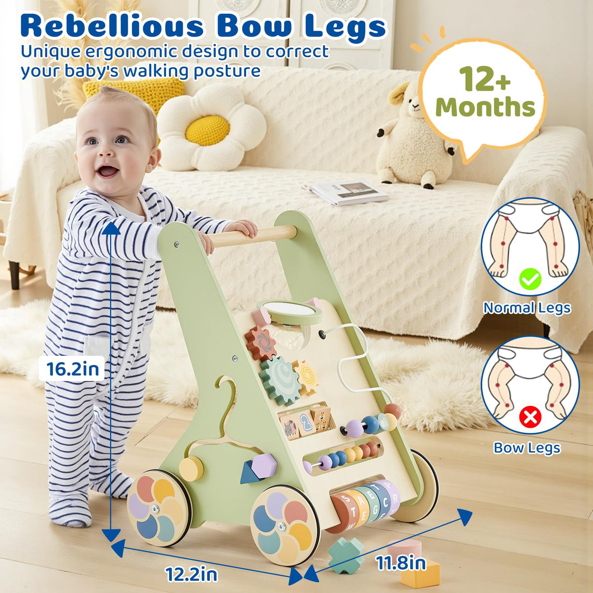 Paisure push walker featuring Montessori board for engaging learning on the move.