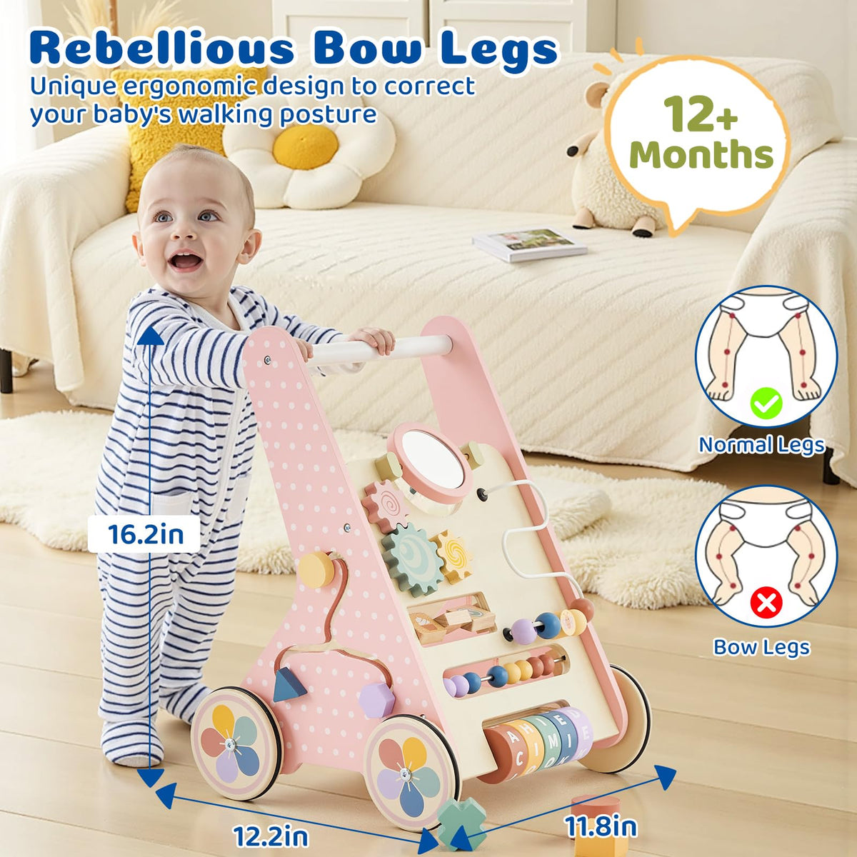 Paisure walker with storage compartment for quick toy access
