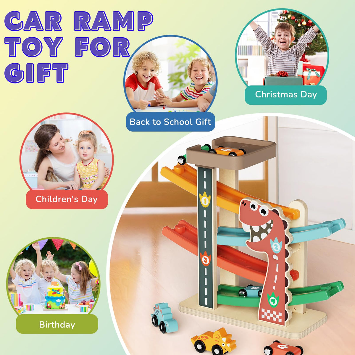 Paisure puzzle-integrated ramp encourages solving while cars race down.