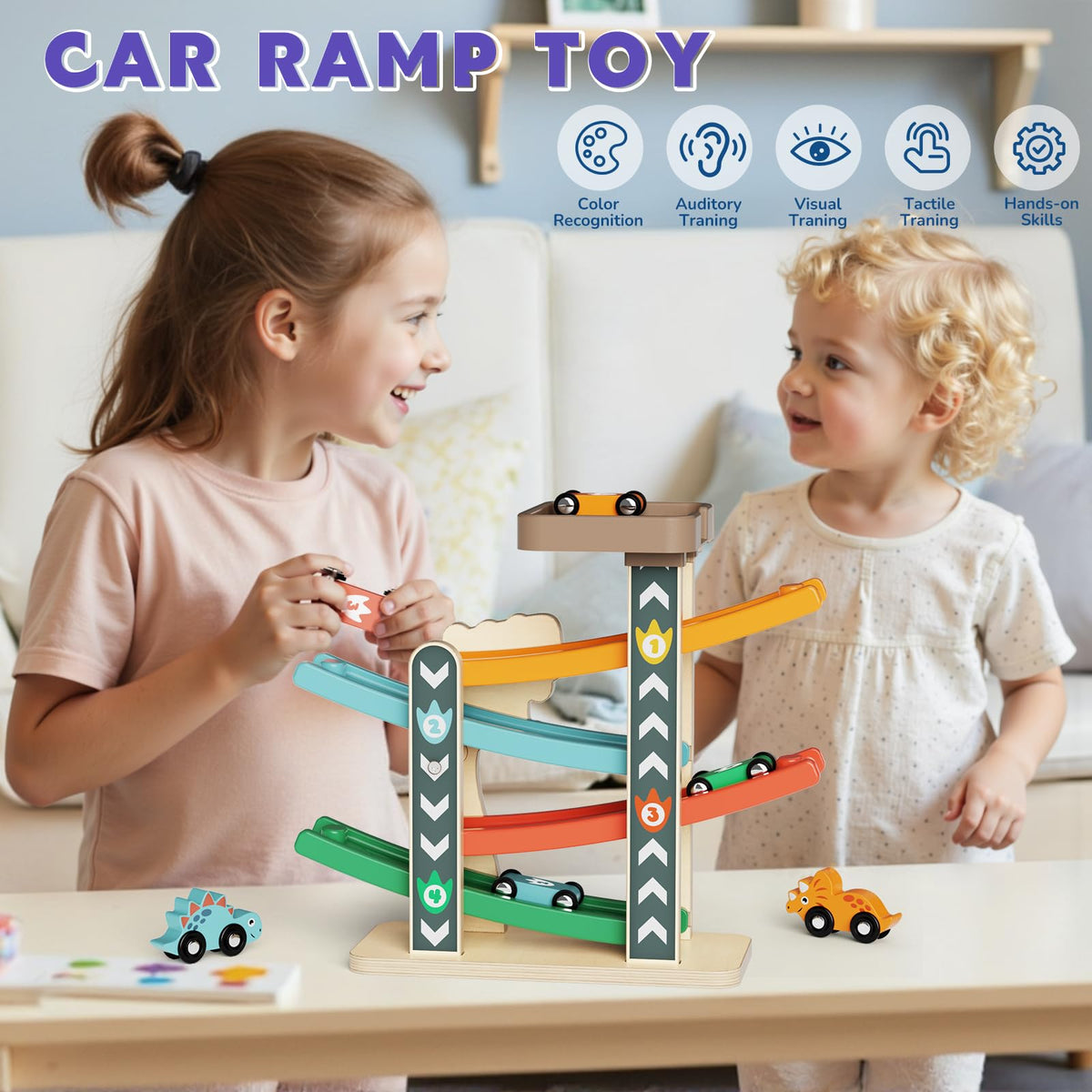 Paisure six colorful cars spark vibrant action during toddler play.