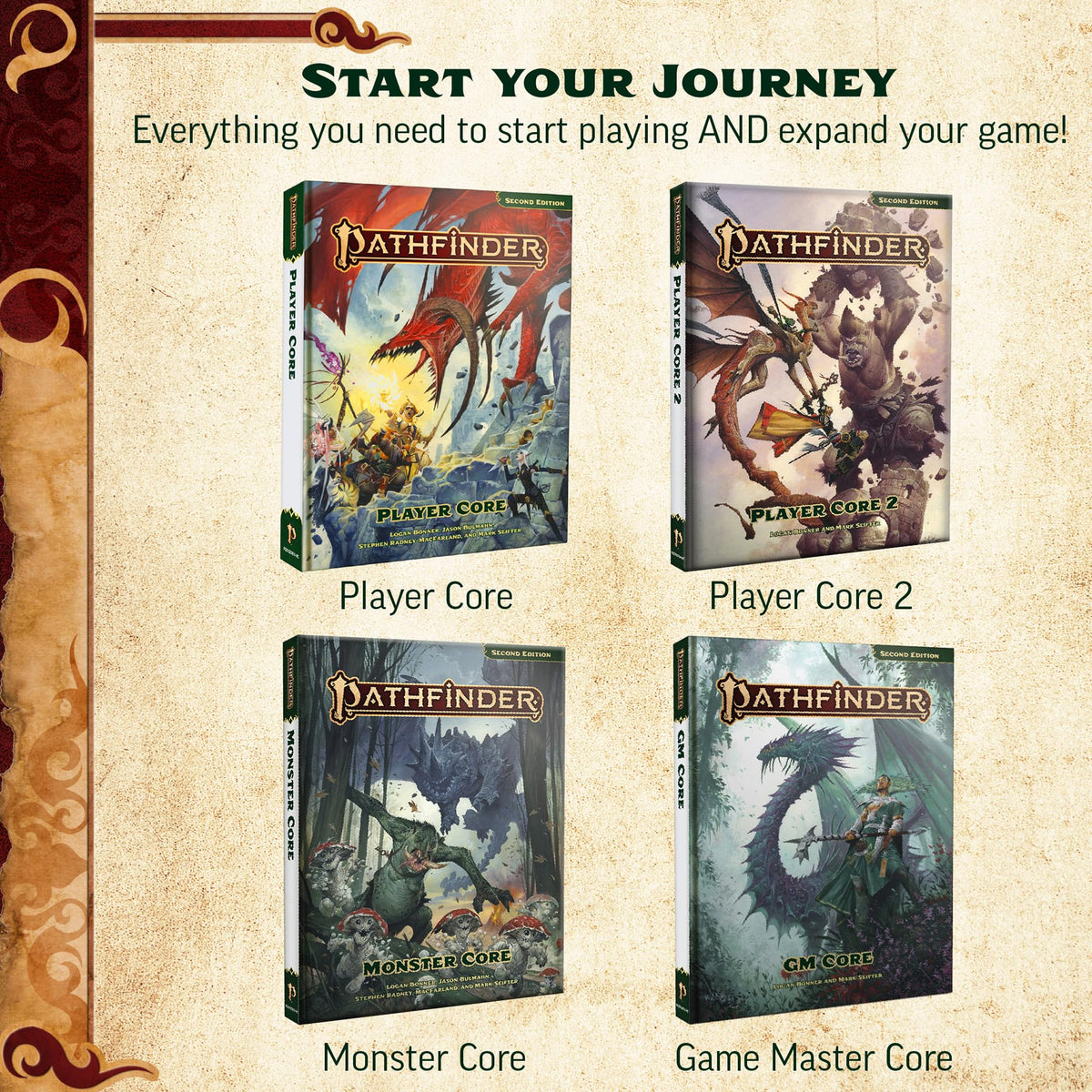 Paizo Pathfinder Core Special Edition tabletop scene with rulebook beside dice and miniatures