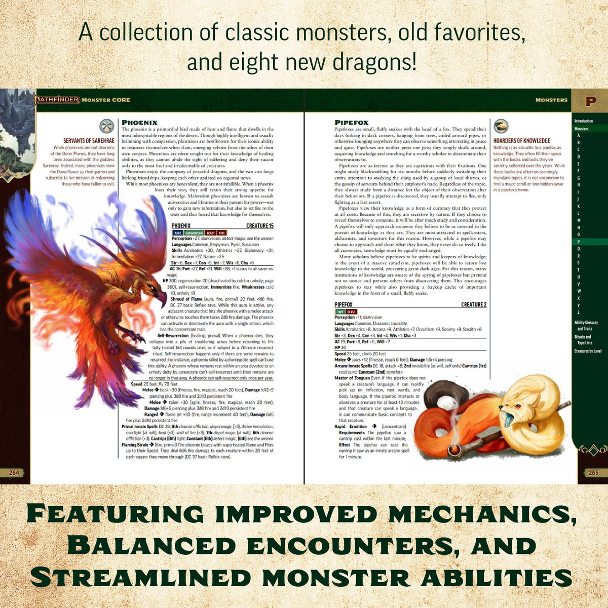 Paizo Pathfinder Monster Core page closeup shows readable typography and art.