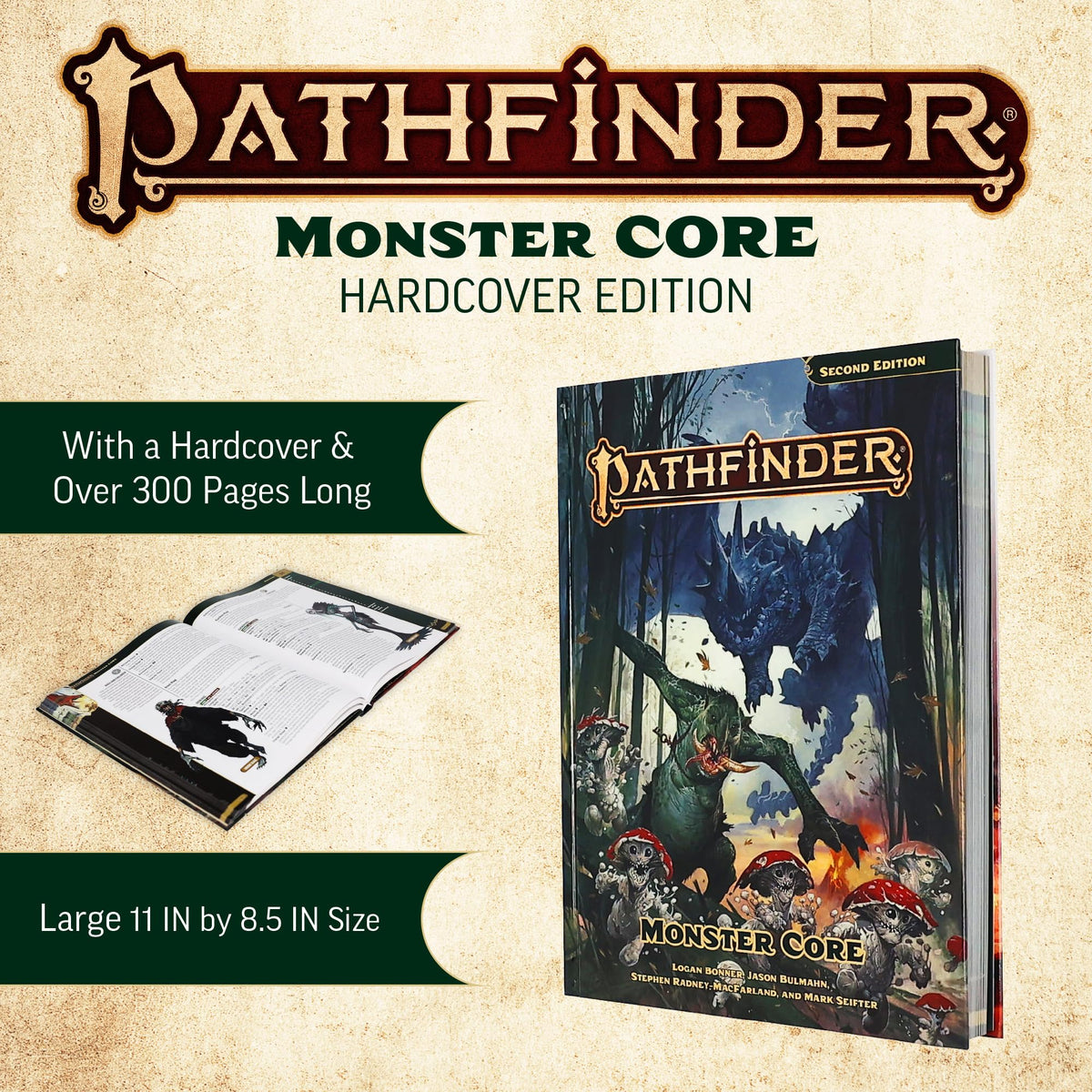 Paizo Pathfinder Monster Core spread open for quick encounter planning.