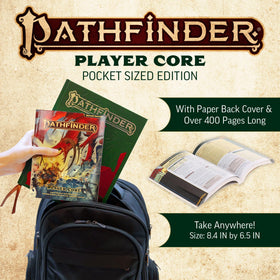 Paizo Pathfinder Pocket Edition rulebook spread highlights complete character creation in a compact format.