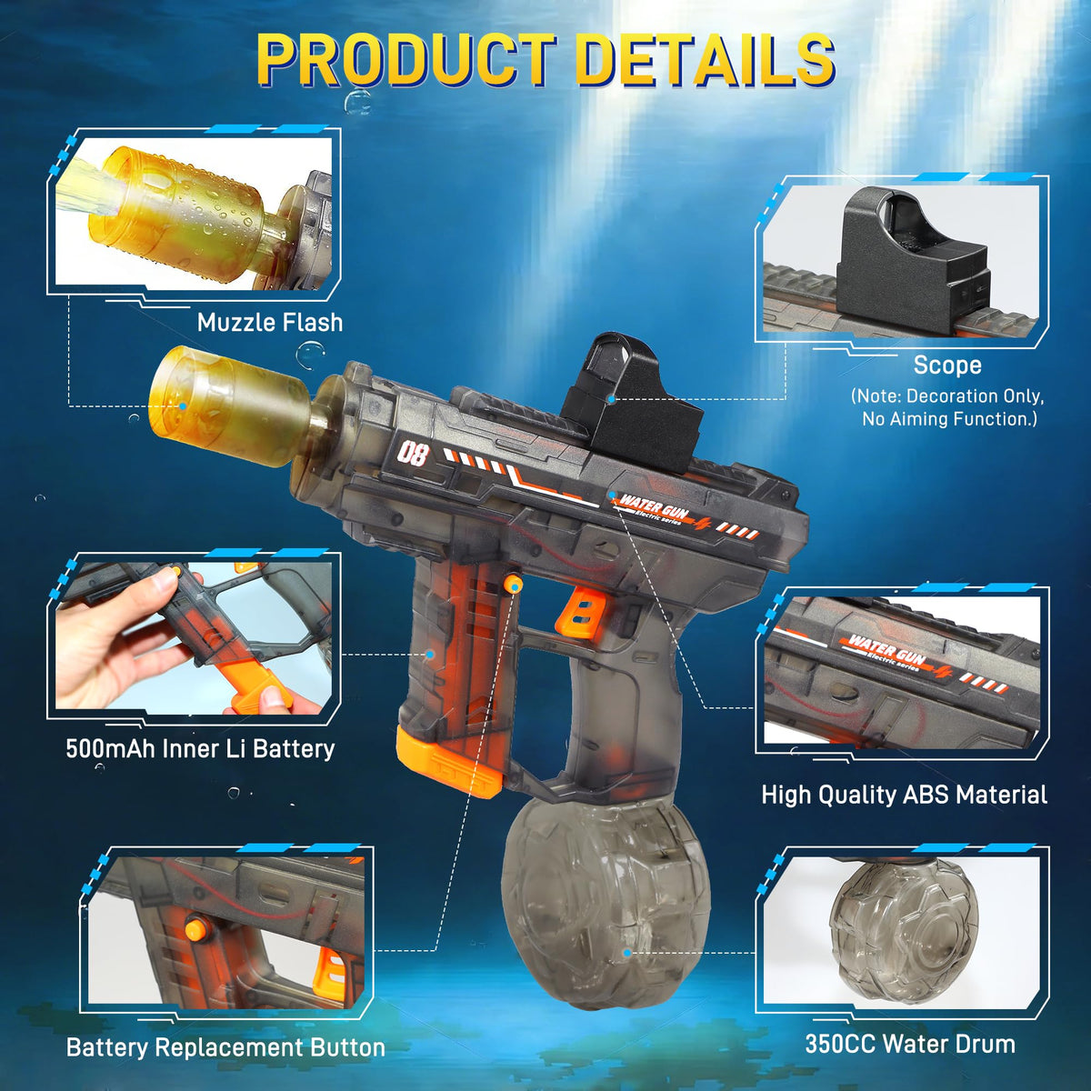 Pakimio automatic firing water blaster ideal for quick, hands-free skirmishes.