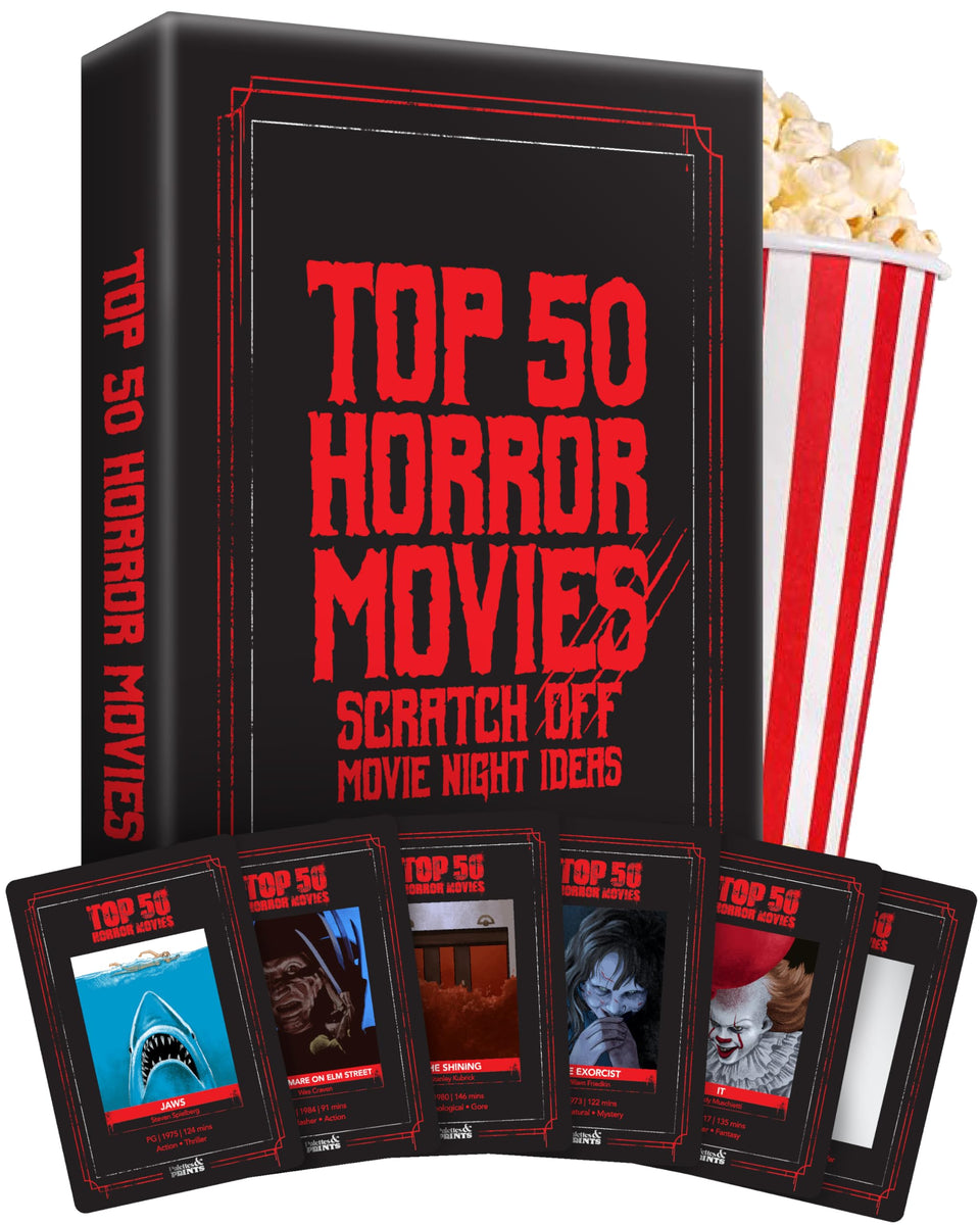Palettes and Prints premium top 50 horror scratch-off card pack for thrilling movie nights.