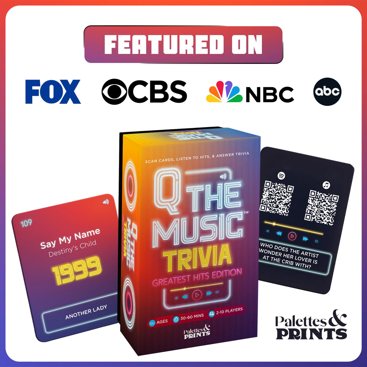 Palettes and Prints Q The Music lyrics cards with iconic questions.