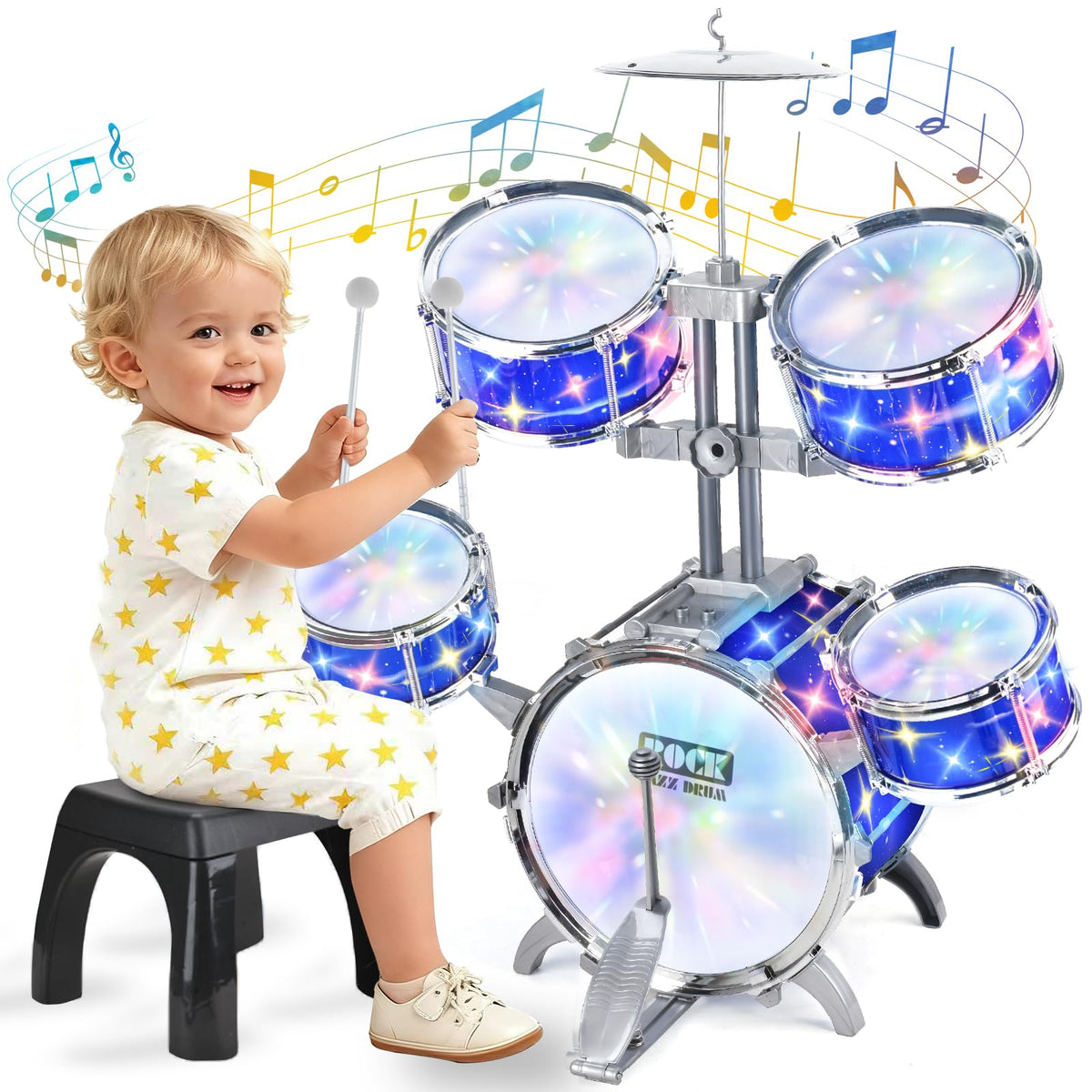 PaLeyFer light-up kids drum set for toddlers with colorful lights