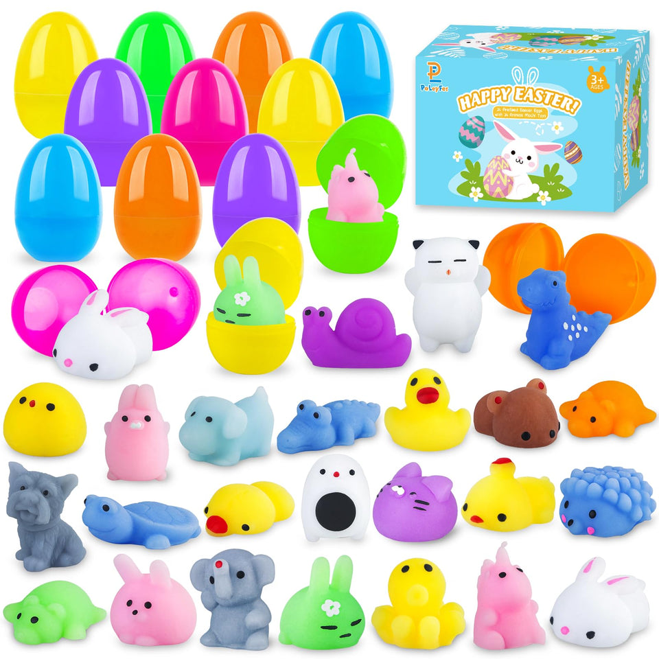 PaLeyFer 24-pack prefilled Easter eggs with squishy toys for kids.