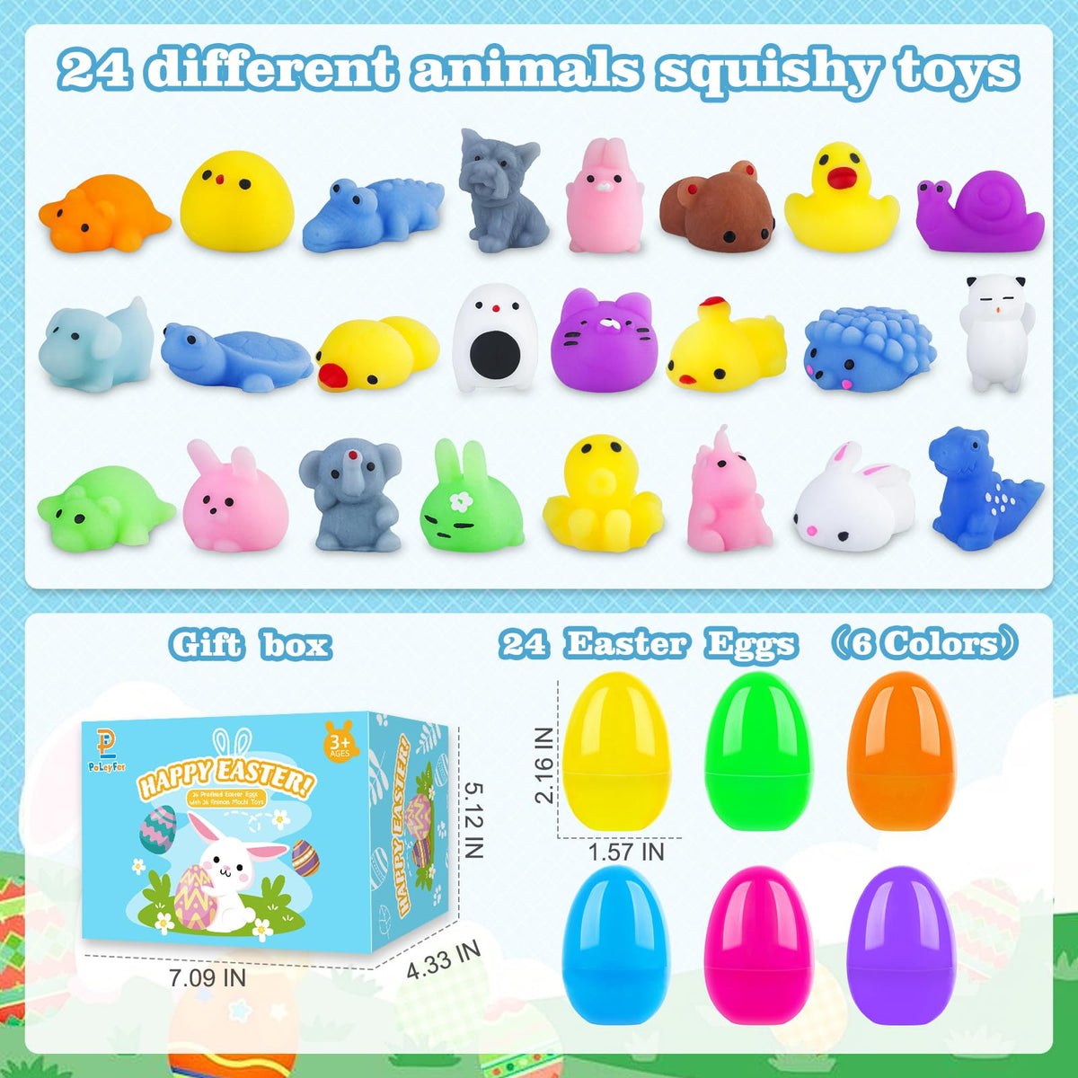 PaLeyFer squishy animal toys inside eggs for tactile play.