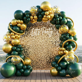 PALITIGO double stuffed emerald balloons arch close-up, rich color depth for a dramatic backdrop.