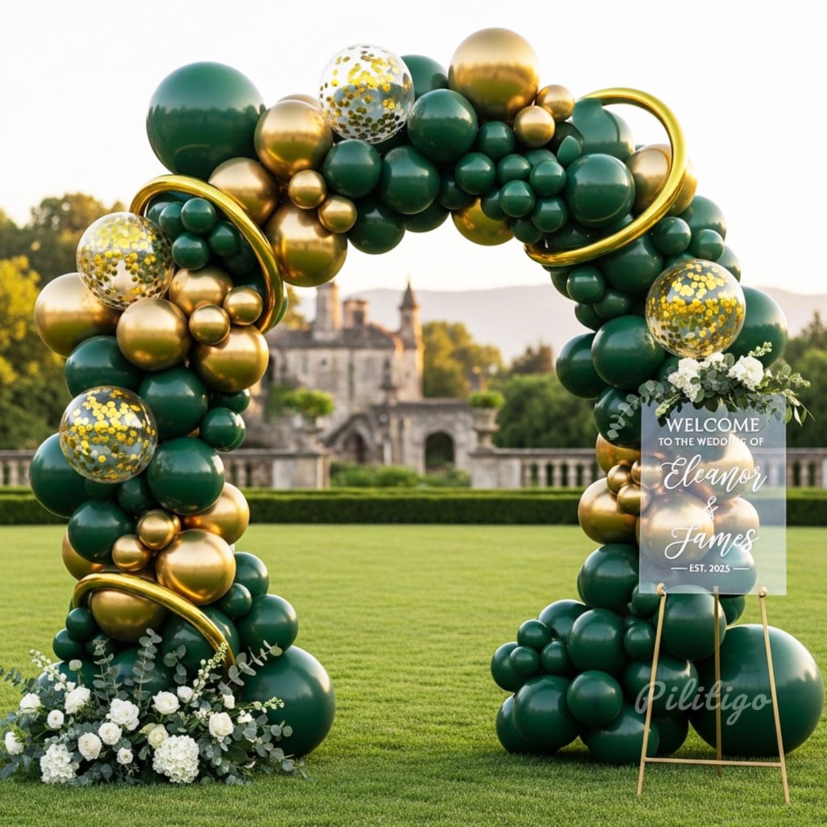 PALITIGO emerald and gold palette suits graduations, weddings, and baby showers.