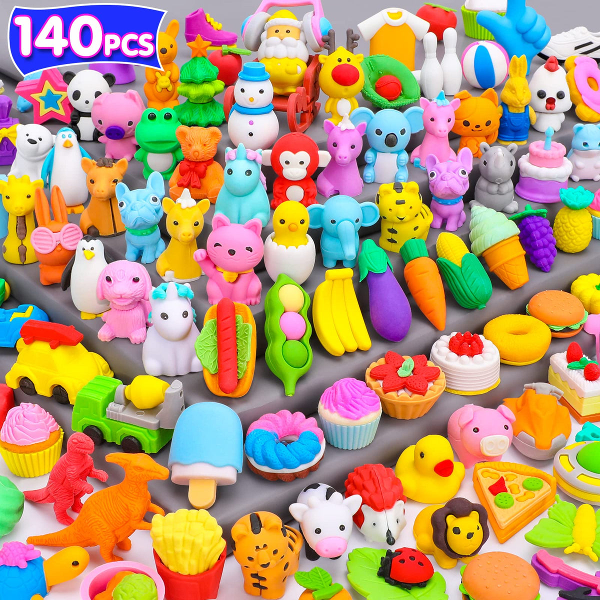 Palmatte mini animal erasers pack for classroom prizes and desk pets.