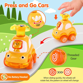 Palmatte press and go car with lion driver for toddlers, durable and battery-free fun.