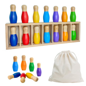 Pamexin wooden bowling color match setup for family game night and color learning.