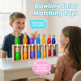 Pamexin wooden bowling pins tucked inside the box for secret color clues.