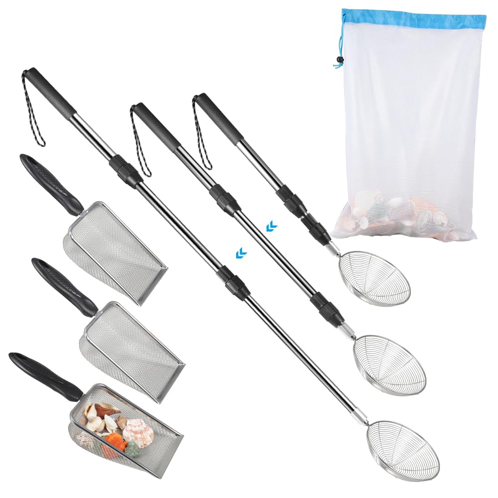 PAMISO Beach Sand Sifter assembled kit with three extendable poles for easy treasure hunting.