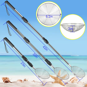 Pamiso Beach Sand Sifter extendable poles enable tall reach for beach scooping.