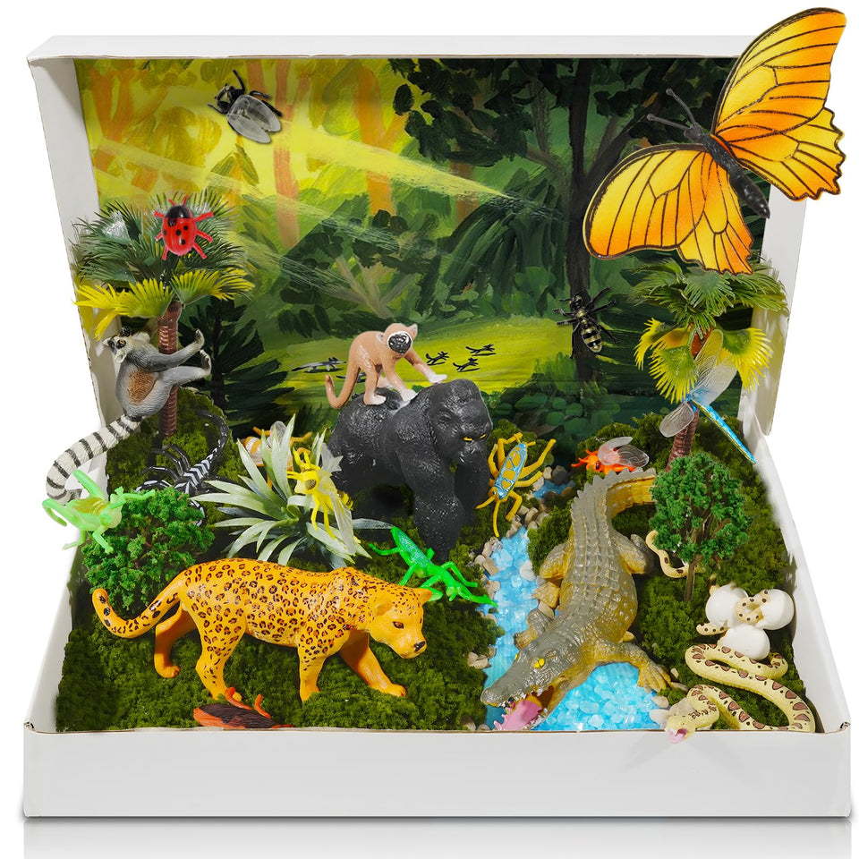 Pamonrueer rainforest diorama kit with animal figures for immersive displays.