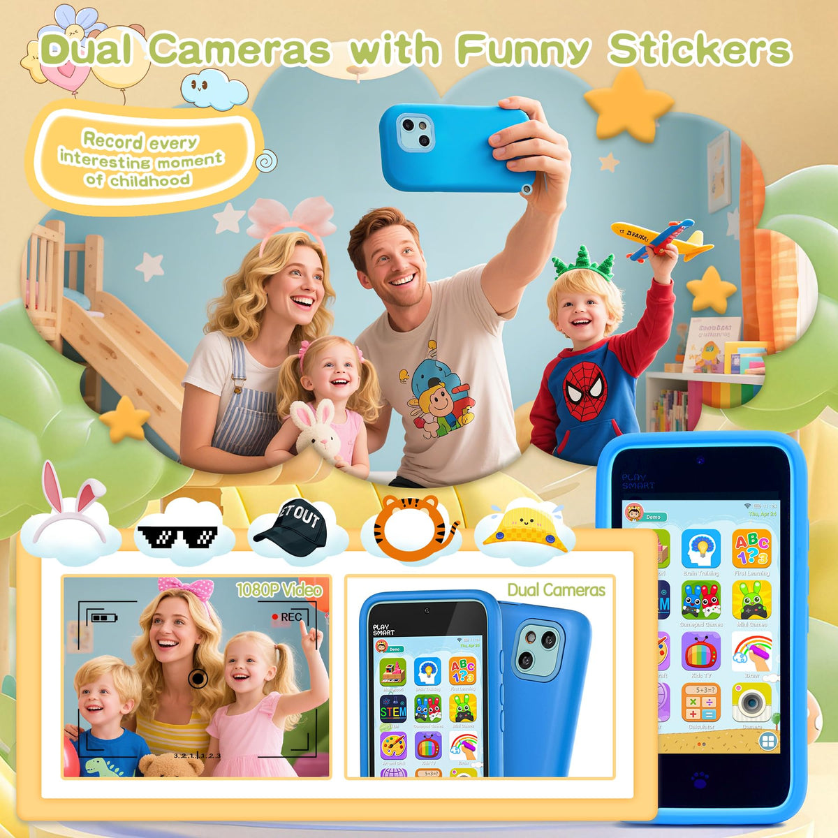 PAMOX Kids Toy Phone rear camera for capturing memories during play