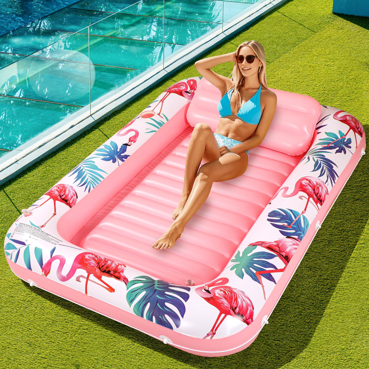 PANADAJOY premium inflatable tanning pool lounger front view for carefree sunbathing