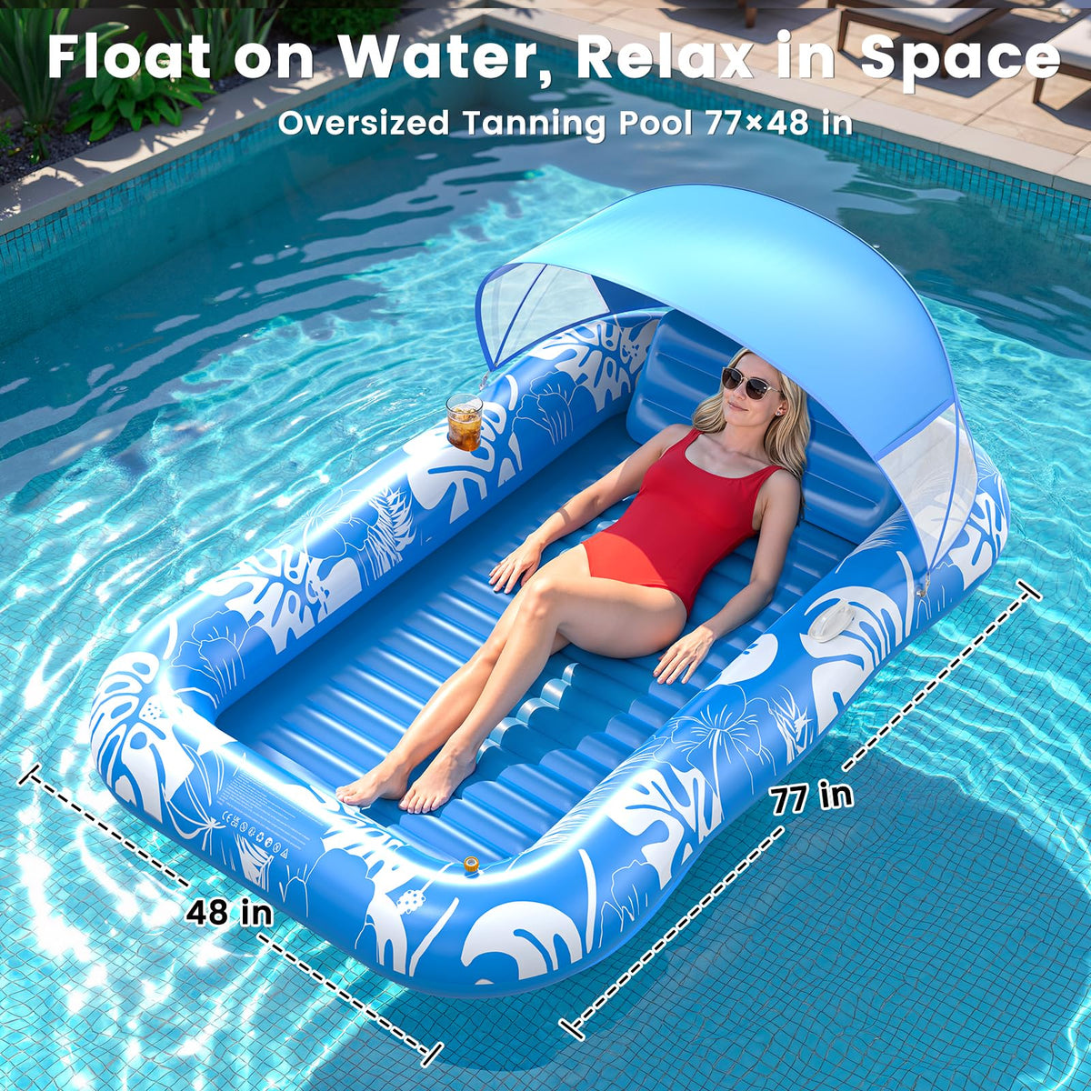 PanAdventure tanning pool float for backyard, pool, or beach lounging