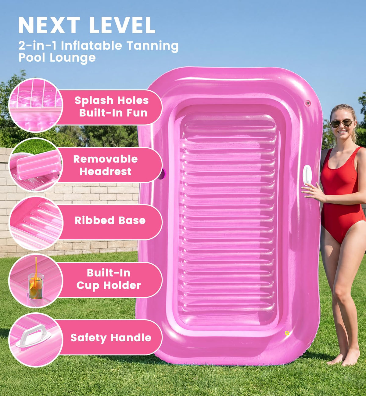PanAdventure lounger sprinkler feature provides cooling spray during sunbathing.