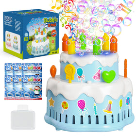 Panamalar Birthday Cake Bubble Machine viewed from top showing bubbles and cake design