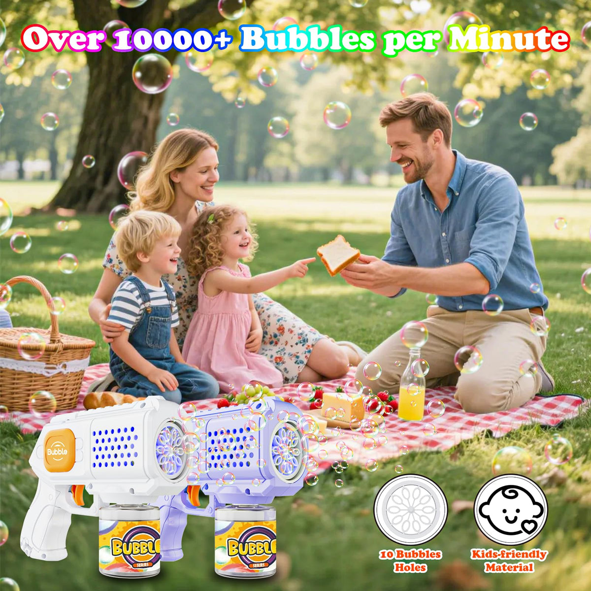Panamalar bubble gun with blue light for enhanced nighttime bubble display.