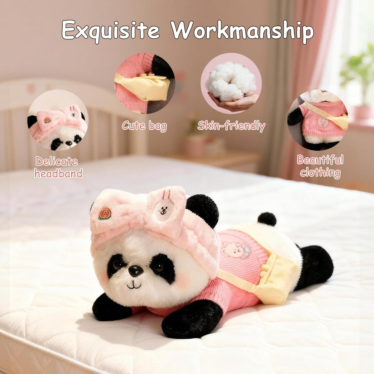 Panda Dudu plush wearing outfits for imaginative pretend fashion