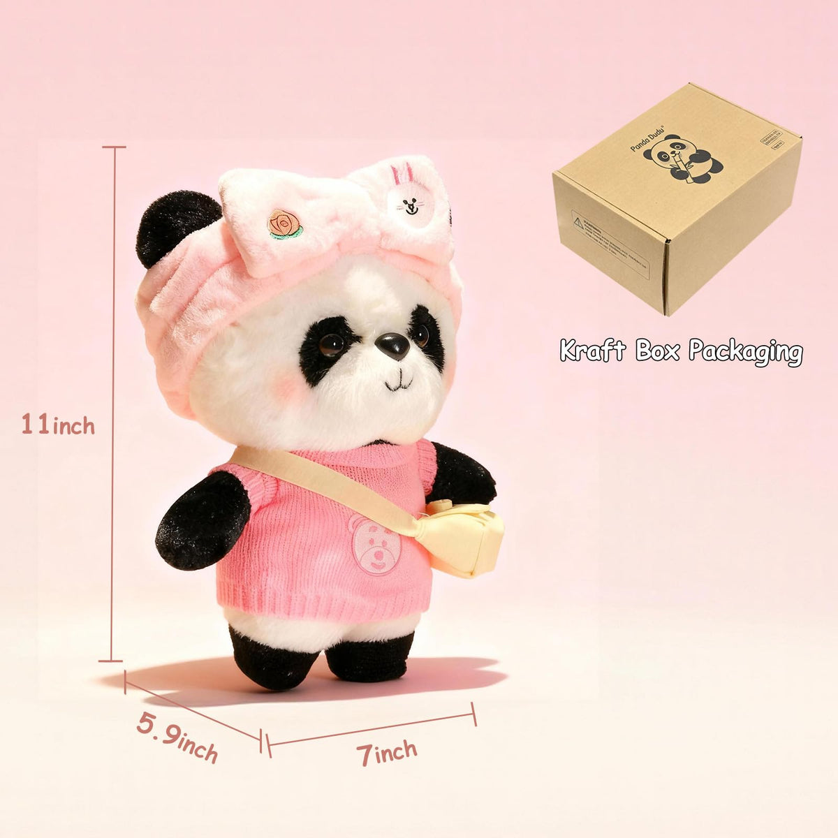 Panda Dudu plush packaged in sturdy kraft box to prevent damage