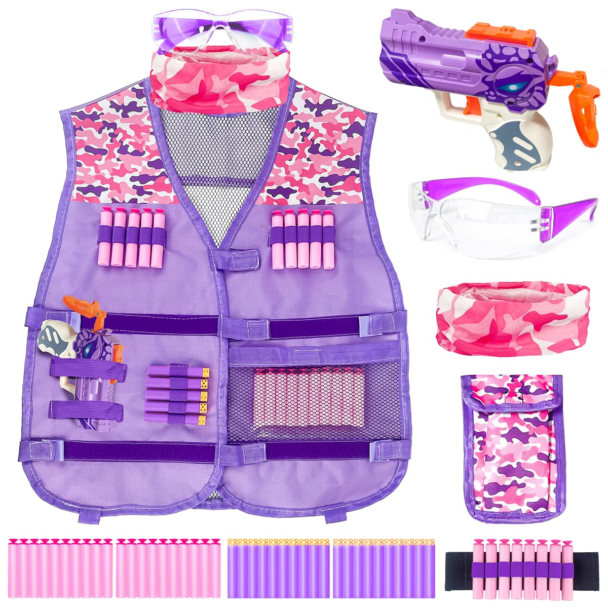 Pandahero kids tactical vest with purple blaster for action-packed Nerf battles