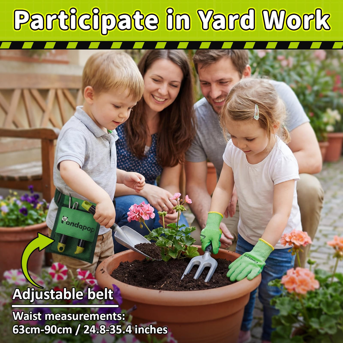 Pandapop shovel and rake image highlights hands-on digging and soil loosening play