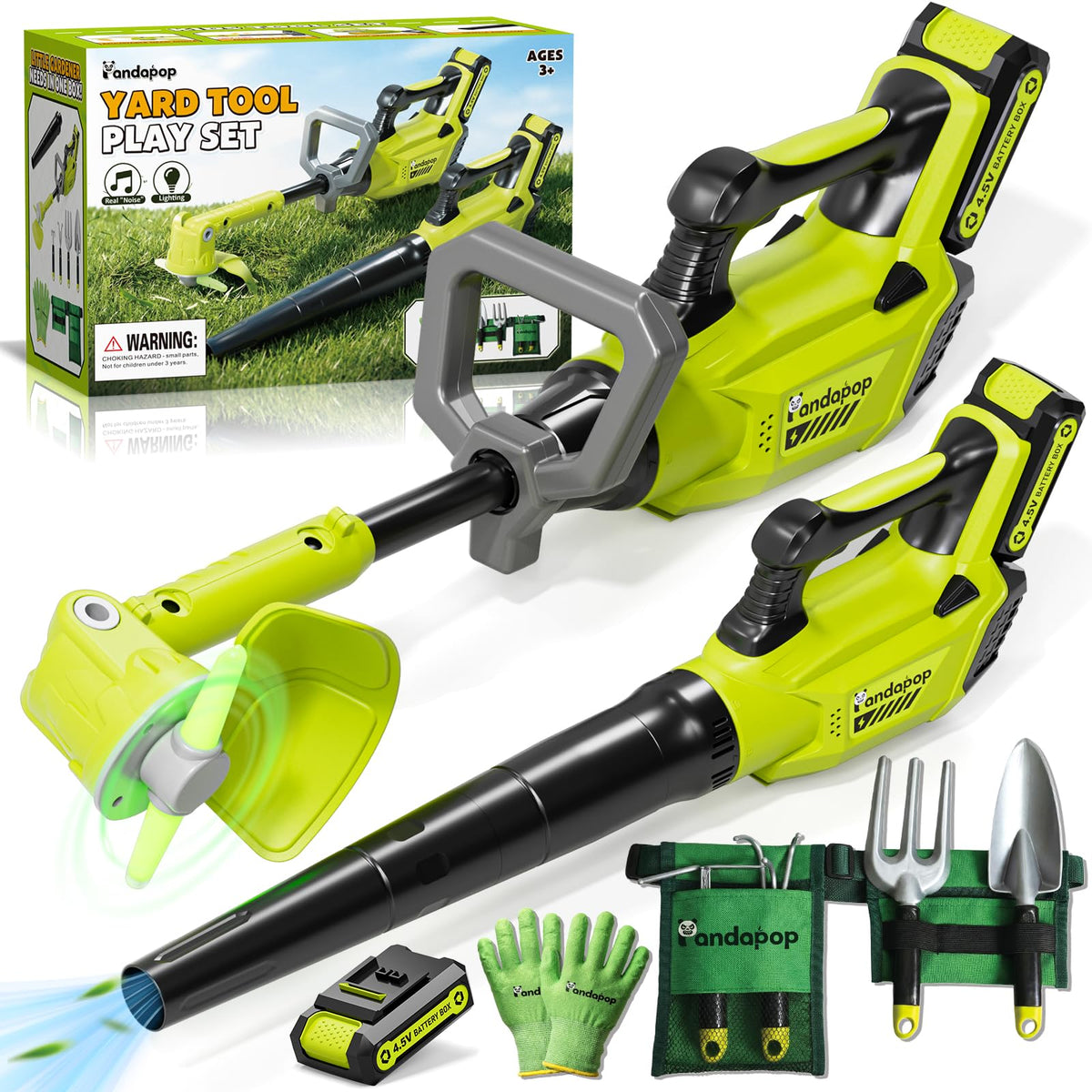 Pandapop kids gardening tools set main image shows versatile 2-in-1 kit for imaginative outdoor play
