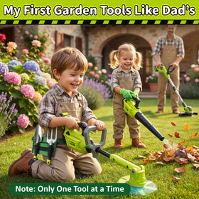 Pandapop kids leaf blower demonstrates realistic airflow for authentic pretend yard work