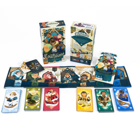 Pandasaurus Courtisans cards arranged in a player's Domain highlighting family dynamics