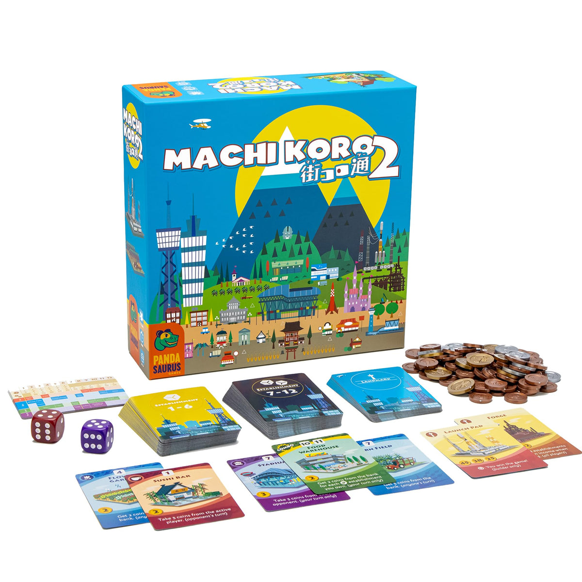 Pandasaurus Machi Koro 2 dice rolling scene captures fast-paced turn action for all ages