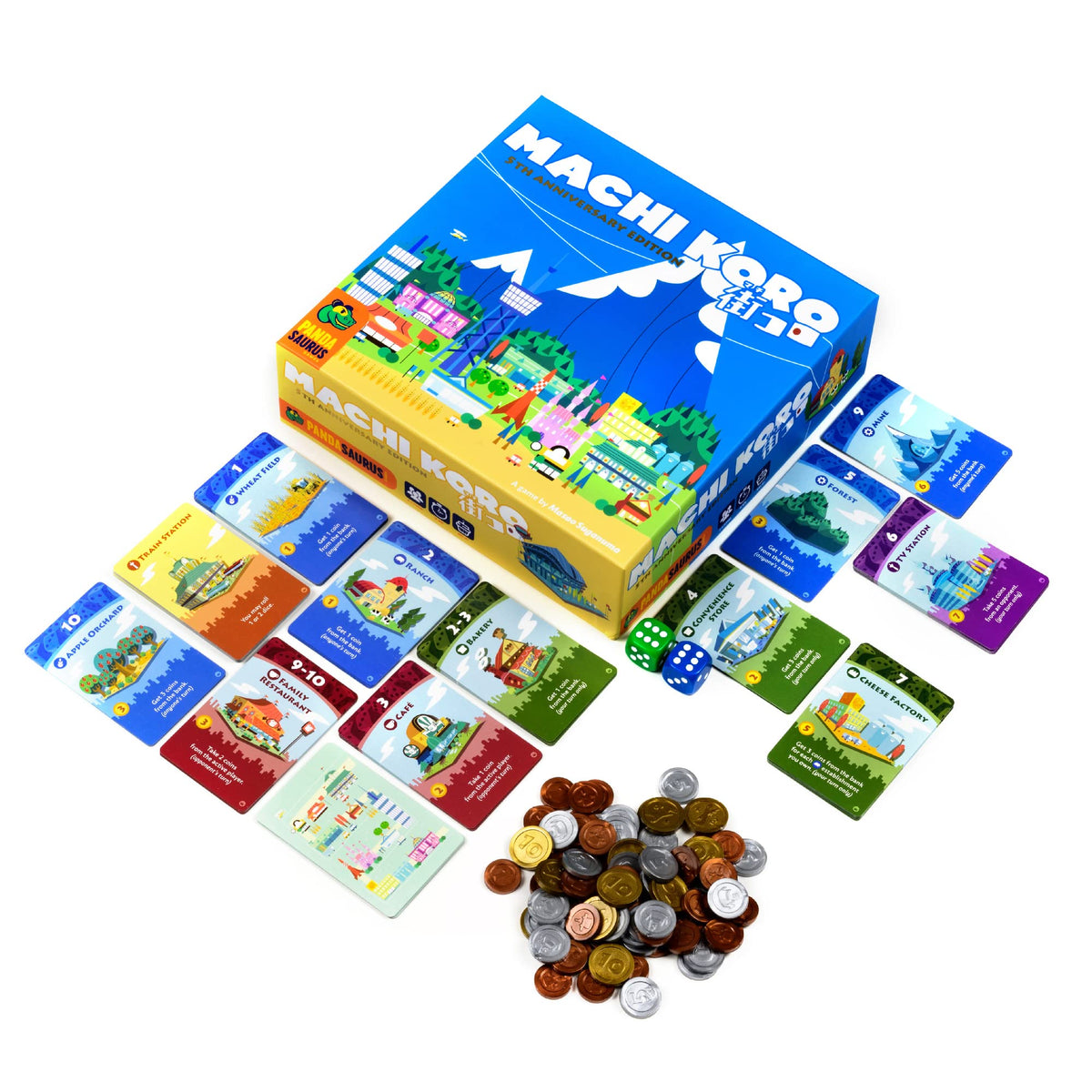 Pandasaurus Machi Koro development cards emphasize strategic income options.