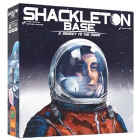 Pandasaurus Games Shackleton Base box front invites family sci-fi adventures and strategic planning.