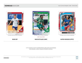 Panini Donruss Soccer 2024/25 box interior shows inserts for set building.